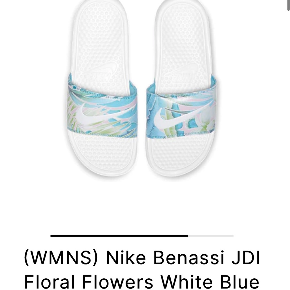 NIKE Benassi Floral Flowers White Blue Slippers